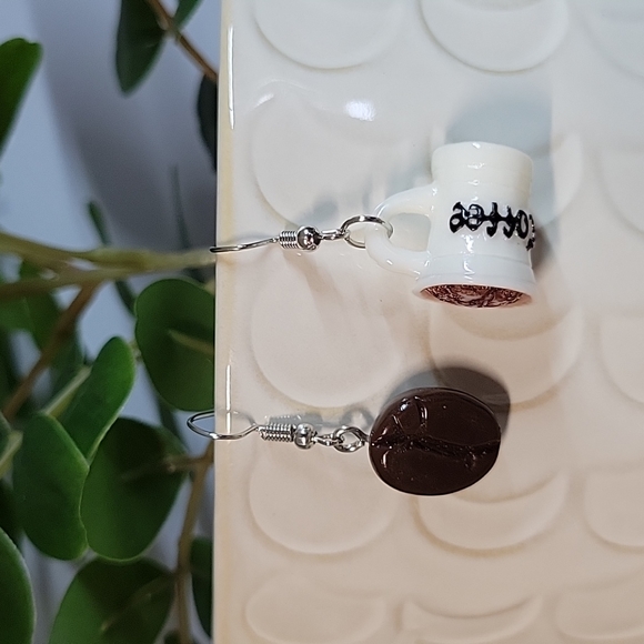 Coffee Bean and Mug Mismatched Drop Earrings - Picture 5 of 7